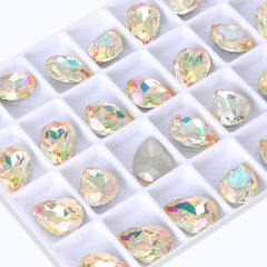 Luminous Green Pear Shape High Quality Glass Pointed Back Fancy Rhinestones WholesaleRhinestone