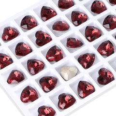 Burgundy Heart Shape High Quality Glass Pointed Back Fancy Rhinestones