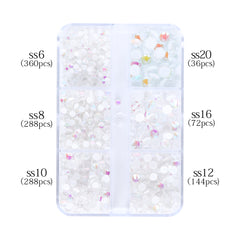 Mixed Sizes 6 Grid Box Mocha White Mermaid Tears Glass Half Pearls Rhinestones WholesaleRhinestone