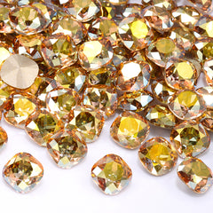 Metallic Sunshine Cushion Square Shape High Quality Glass Pointed Back Fancy Rhinestones WholesaleRhinestone