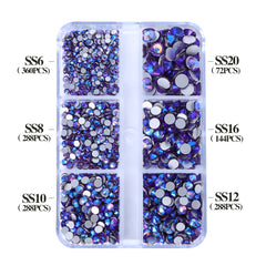 Mixed Sizes 6 Grid Box Tanzanite AB Glass FlatBack Rhinestones For Nail Art  Silver Back WholesaleRhinestone