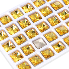 Light Topaz Princess Square Shape High Quality Glass Pointed Back Fancy Rhinestones WholesaleRhinestone