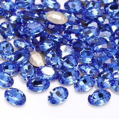 Light Sapphire Oval Shape High Quality Glass Pointed Back Fancy Rhinestones WholesaleRhinestone