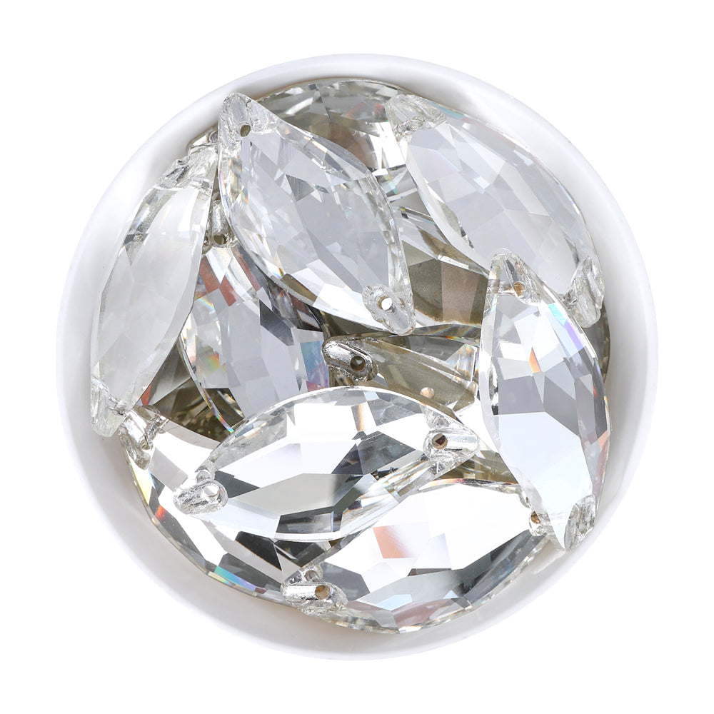 Silver Shade Diamond Leaf Shape High Quality Glass Sew-on Rhinestones WholesaleRhinestone