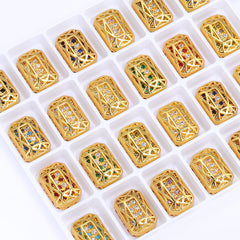 Octagon Shape Golden Plated High-Quality Sew-on Alloy Charms Inlaid Cubic Zirconia WholesaleRhinestone