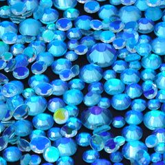 Mixed Sizes Aurora Aquamarine Glass Flat Back Rhinestones For Nail Art WholesaleRhinestone