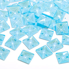 Electric Neon Aquamarine Square Shape High Quality Glass Sew-on Rhinestones WholesaleRhinestone