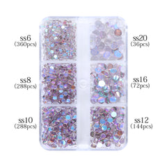 Mixed Sizes 6 Grid Box Mocha Smoked Topaz Mermaid Tears Glass Half Pearls Rhinestones WholesaleRhinestone