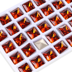 Tangerine Princess Square Shape High Quality Glass Pointed Back Fancy Rhinestones