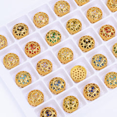Round Shape Golden Plated High-Quality Sew-on Alloy Charms Inlaid Cubic Zirconia WholesaleRhinestone