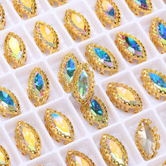 Crystal AB Navette Shape High-Quality Glass Sew-on Nest Hollow Claw Rhinestones WholesaleRhinestone