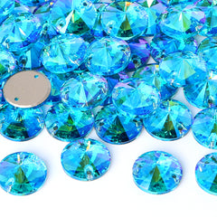 Aquamarine Shimmer Rivoli Shape High Quality Glass Sew-on Rhinestones WholesaleRhinestone