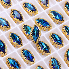 Bermuda Blue Navette Shape High-Quality Glass Sew-on Nest Hollow Claw Rhinestones WholesaleRhinestone