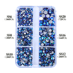 Mixed Sizes 6 Grid Box Dark Green AB Glass FlatBack Rhinestones For Nail Art Silver Back WholesaleRhinestone