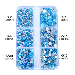 Mixed Sizes 6 Grid Box Aquamarine AB Glass FlatBack Rhinestones For Nail Art Silver Back WholesaleRhinestone