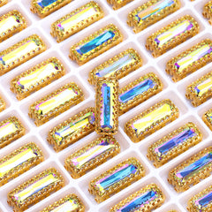 Crystal AB Princess Baguette Shape High-Quality Glass Sew-on Nest Hollow Claw Rhinestones WholesaleRhinestone