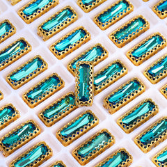 Bermuda Blue Princess Baguette Shape High-Quality Glass Sew-on Nest Hollow Claw Rhinestones WholesaleRhinestone