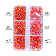 ミックスサイズ6グリッドボックスモカオレンジ人魚涙ガラスハーフパールラインストーン