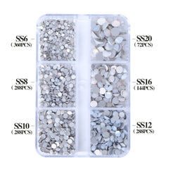Mixed Sizes 6 Grid Box White Opal Glass FlatBack Rhinestones For Nail Art Silver Back WholesaleRhinestone