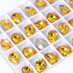 Light Topaz Pear Shape High Quality Glass Pointed Back Fancy Rhinestones WholesaleRhinestone