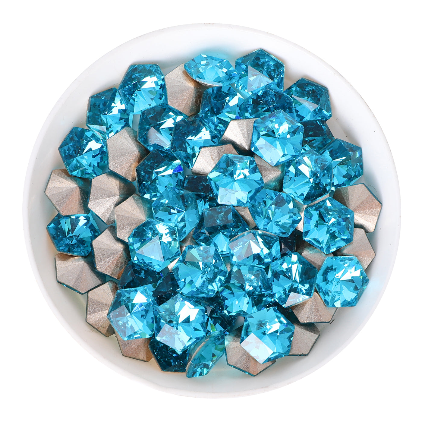 Aquamarine Hexagon kaleidoscope Shape Glass Pointed Back Fancy Rhinestones WholesaleRhinestone