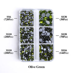 Mixed Sizes 6 Grid Box Olive Green Glass HotFix Rhinestones For Clothing DIY WholesaleRhinestone