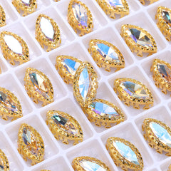 Moonlight Navette Shape High-Quality Glass Sew-on Nest Hollow Claw Rhinestones WholesaleRhinestone