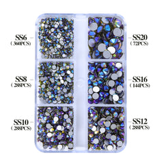 Mixed Sizes 6 Grid Box Olive Green AB Glass FlatBack Rhinestones For Nail Art Silver Back WholesaleRhinestone