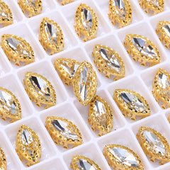 Crystal Navette Shape High-Quality Glass Sew-on Nest Hollow Claw Rhinestones