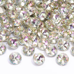 Luminous Green Dome Round Shape High Quality Glass Pointed Back Fancy Rhinestones WholesaleRhinestone