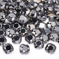 Jet Metallic Silver Cushion Square Shape High Quality Glass Pointed Back Fancy Rhinestones WholesaleRhinestone