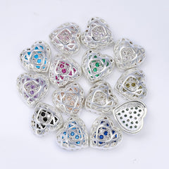 Heart Shape Silver Plated High-Quality Sew-on Alloy Charms Inlaid Cubic Zirconia