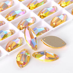 Light Topaz Shimmer Navette Shape High Quality Glass Sew-on Rhinestones WholesaleRhinestone