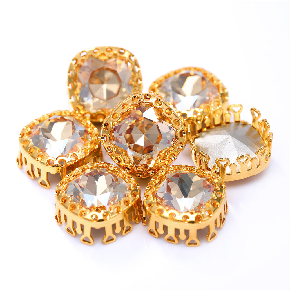 Golden Shadow Cushion Square Shape High-Quality Glass Sew-on Nest Hollow Claw Rhinestones WholesaleRhinestone