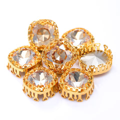 Golden Shadow Cushion Square Shape High-Quality Glass Sew-on Nest Hollow Claw Rhinestones WholesaleRhinestone