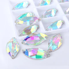 Crystal Phantom Diamond Leaf Shape High Quality Glass Sew-on Rhinestones WholesaleRhinestone