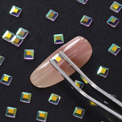 Cristal de forma cuadrada AB Rhinestones de elegancia plana de espalda plana