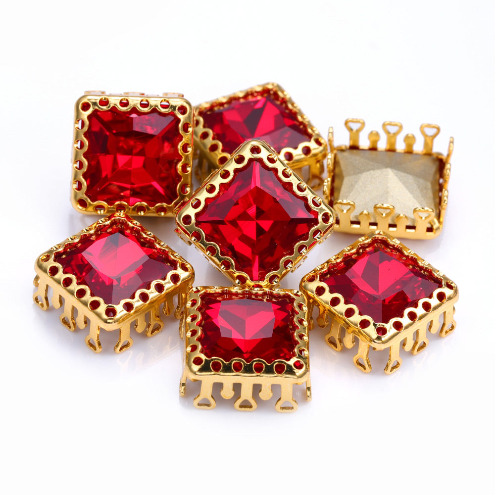 Light Siam Princess Square Shape High-Quality Glass Sew-on Nest Hollow Claw Rhinestones WholesaleRhinestone