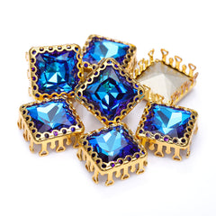 Bermuda Blue Princess Square Shape High-Quality Glass Sew-on Nest Hollow Claw Rhinestones WholesaleRhinestone