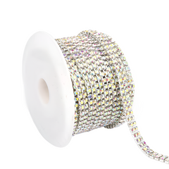 10 Yards Crystal AB Rhinestones Close Cup Chain -  2 Rows Silver Base WholesaleRhinestone