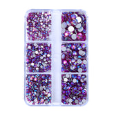 Mixed Sizes 6 Grid Box Fuchsia AB Glass FlatBack Rhinestones For Nail Art  Silver Back WholesaleRhinestone