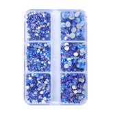 Mixed Sizes 6 Grid Box Light Blue AB Glass FlatBack Rhinestones For Nail Art Silver Back WholesaleRhinestone