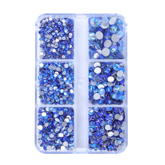 Mixed Sizes 6 Grid Box Light Blue AB Glass FlatBack Rhinestones For Nail Art Silver Back WholesaleRhinestone
