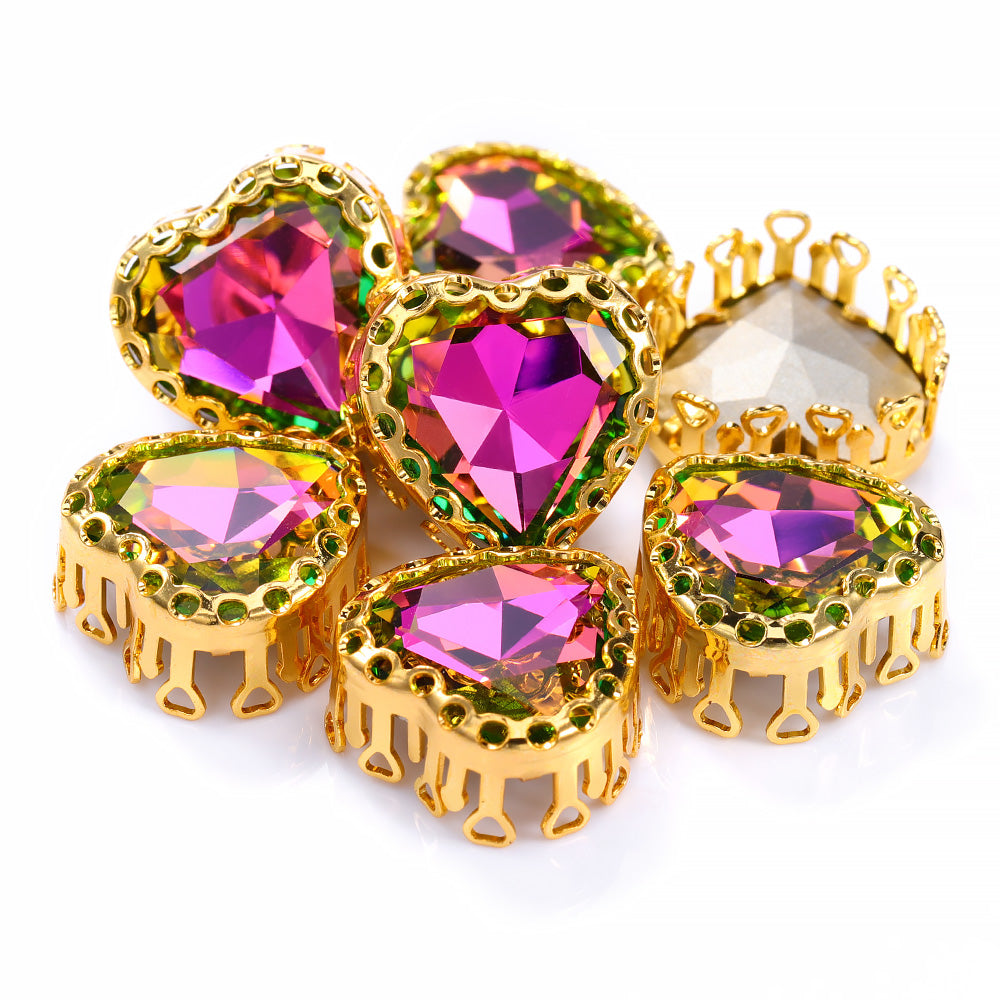 Vitrail Rose Maxi Heart Shape High-Quality Glass Sew-on Nest Hollow Claw Rhinestones WholesaleRhinestone