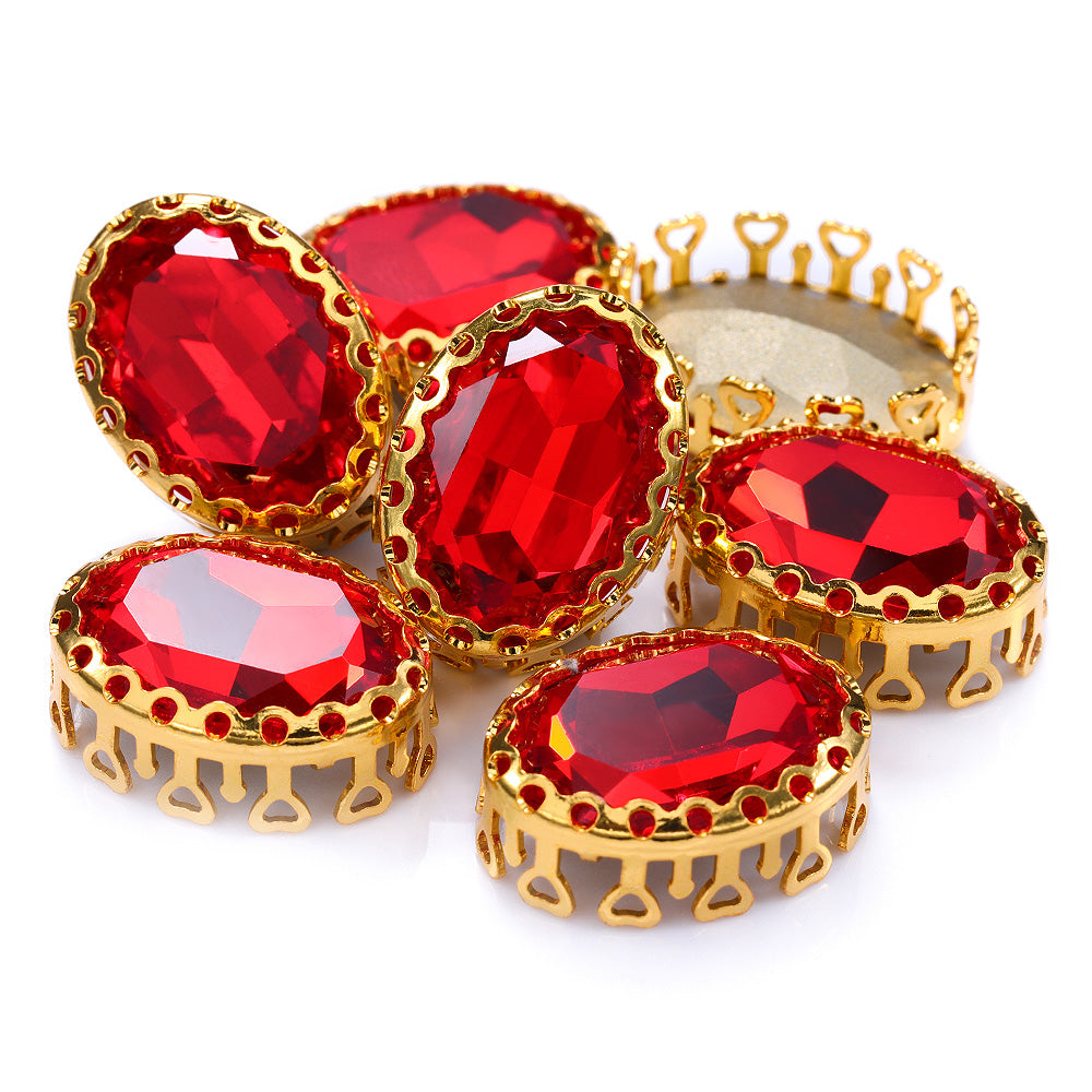 Light Siam Oval Shape High-Quality Glass Sew-on Nest Hollow Claw Rhinestones WholesaleRhinestone