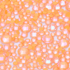 Mixed Sizes Neon Coral Orange AB Glass Flat Back Rhinestones For Nail Art WholesaleRhinestone