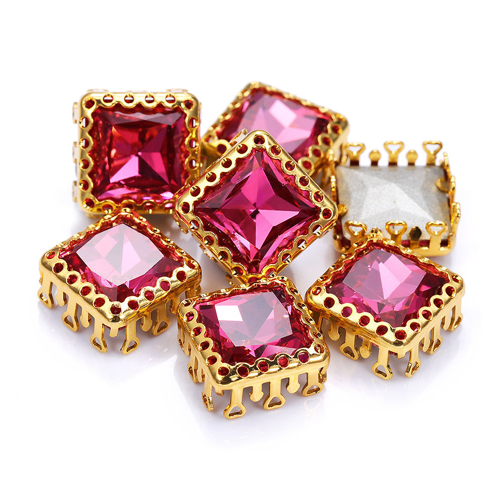 Rose Princess Square Shape High-Quality Glass Sew-on Nest Hollow Claw Rhinestones WholesaleRhinestone