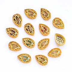 Drop Shape Golden Plated High-Quality Sew-on Alloy Charms Inlaid Cubic Zirconia WholesaleRhinestone
