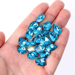 Aquamarine Pear Shape High Quality Glass Pointed Back Fancy Rhinestones WholesaleRhinestone