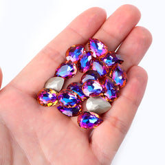 Violet Blue Pear Shape High Quality Glass Pointed Back Fancy Rhinestones WholesaleRhinestone